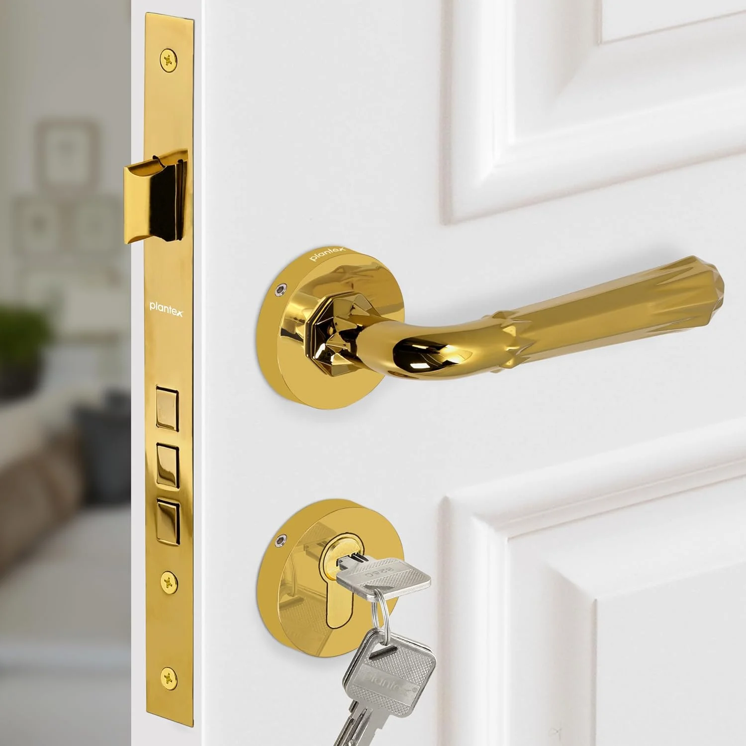 قفل درب اصلی پلنتکس پریمیوم - ست قفل زبانه دار برای منزل (7117 - طلایی PVD)
