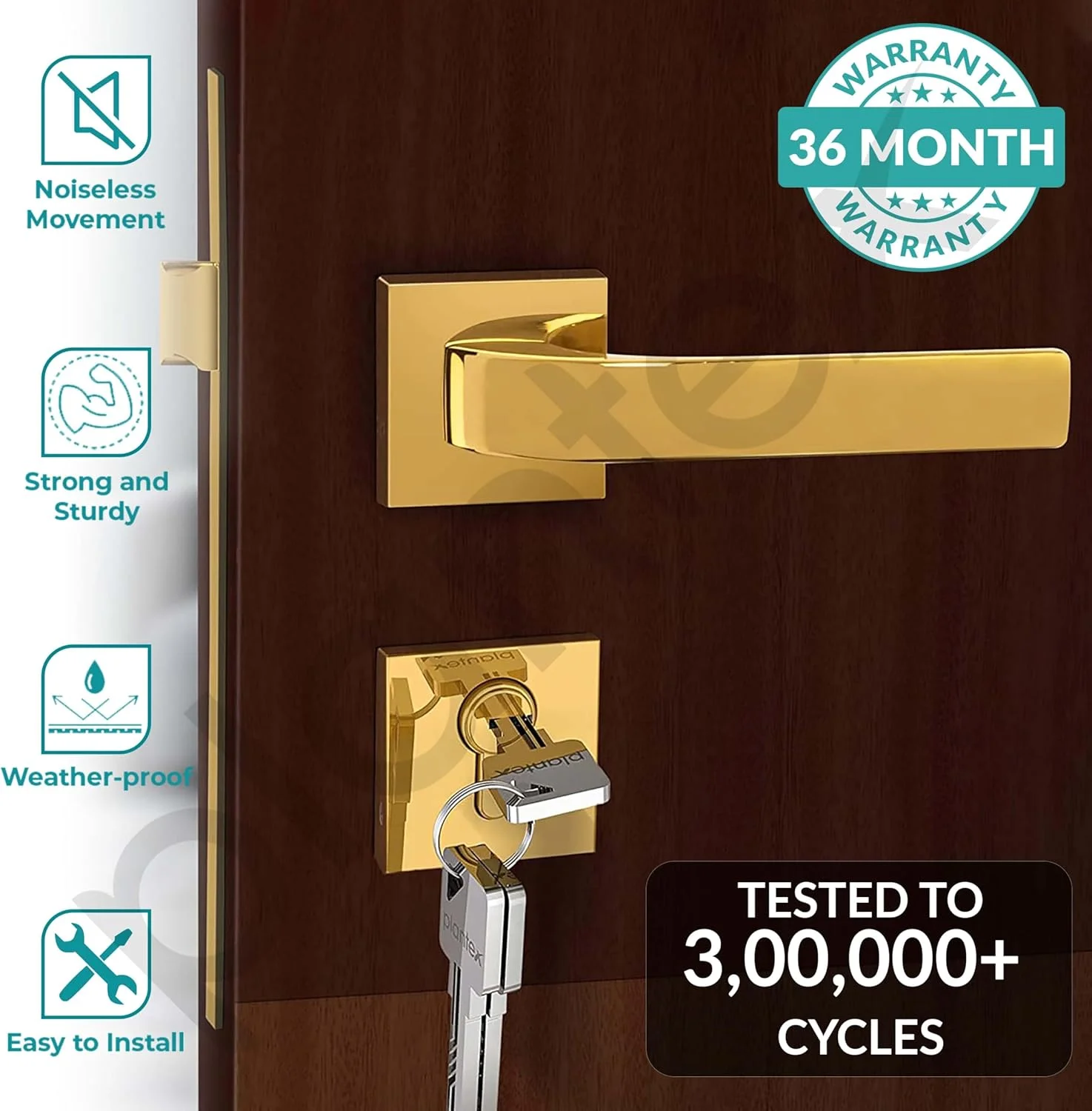 قفل درب سه گانه امنیتی پلنتکس برای خانه / مجموعه قفل درب اصلی با بدنه و سیلندر قفل برنجی (7107 - طلایی) قفل درب سه گانه امنیتی پلنتکس برای خانه / مجموعه قفل درب اصلی با بدنه و سیلندر قفل برنجی (7107 - طلایی)