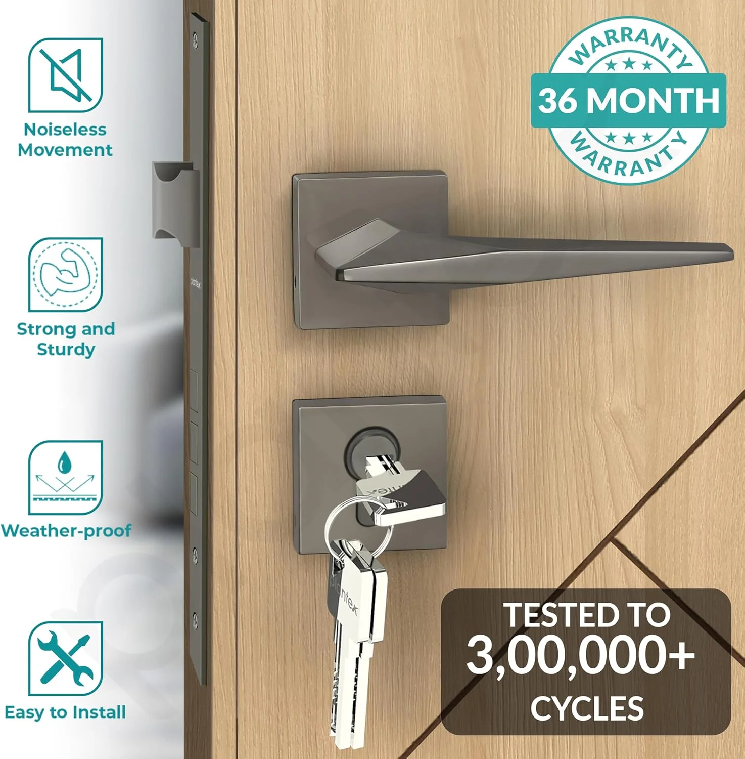 قفل درب Plantex برای خانه/ ست قفل درب اصلی با قفل زبانه ای برای درب با بدنه و سیلندر قفل برنجی (7083-مشکی ساتن) قفل درب Plantex برای خانه/ ست قفل درب اصلی با قفل زبانه ای برای درب با بدنه و سیلندر قفل برنجی (7083-مشکی ساتن)