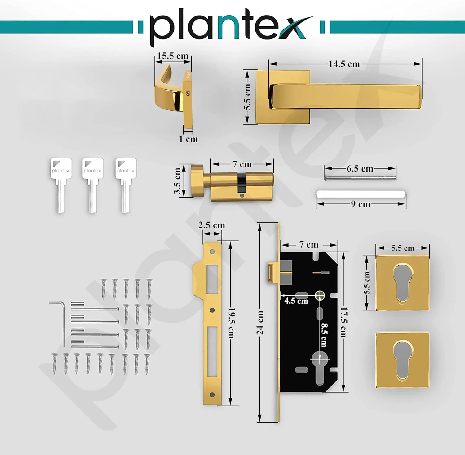 قفل درب سه گانه امنیتی پلنتکس برای خانه / مجموعه قفل درب اصلی با بدنه و سیلندر قفل برنجی (7107 - طلایی) قفل درب سه گانه امنیتی پلنتکس برای خانه / مجموعه قفل درب اصلی با بدنه و سیلندر قفل برنجی (7107 - طلایی)