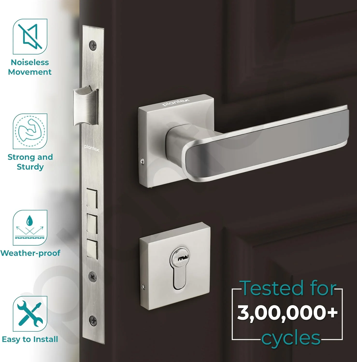 قفل درب سنگین پلنتکس - ست قفل درب اصلی با 3 کلید / قفل زبانه ای برای خانه / دفتر / هتل (7112 - سفید ساتن و مشکی ساتن) قفل درب سنگین پلنتکس - ست قفل درب اصلی با 3 کلید / قفل زبانه ای برای خانه / دفتر / هتل (7112 - سفید ساتن و مشکی ساتن)