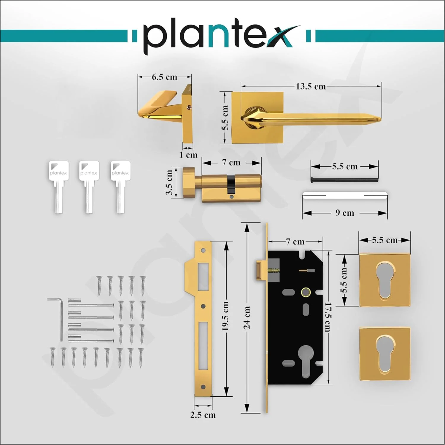 قفل درب برنجی ممتاز Plantex، قفل اصلی درب منزل / قفل زبانه ای درب - ست قفل درب اصلی (7105 - طلایی) قفل درب برنجی ممتاز Plantex، قفل اصلی درب منزل / قفل زبانه ای درب - ست قفل درب اصلی (7105 - طلایی)