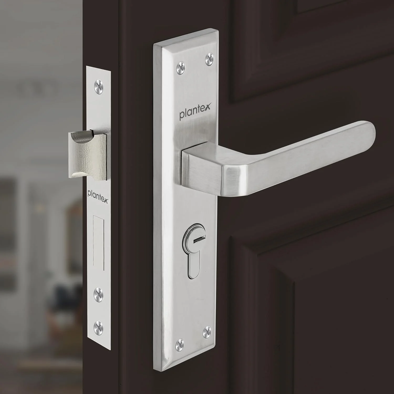 قفل درب سنگین پلنتکس - مجموعه قفل درب اصلی با 3 کلید / قفل زبانه ای برای درب منزل / اداره / هتل (PTP-02 مات)