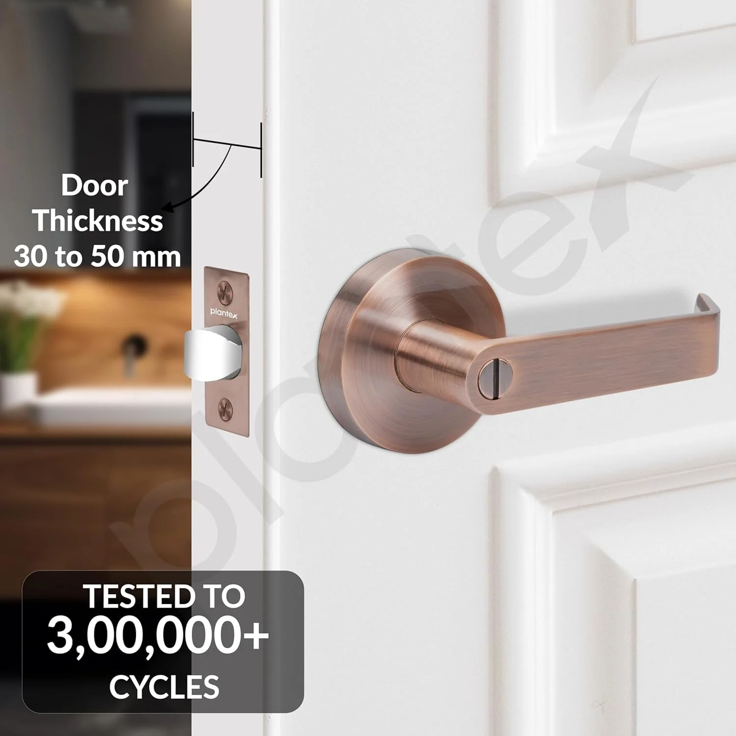 Plantex Brass New Age Bathroom Door Locks/Key-Less Door Lock Set For Bedroom/Balcony/Office/Storeroom With Adjustable Latch - Reversible Design (Copper Antique Finish, 30Mm To 50Mm Door Range) Plantex Brass New Age Bathroom Door Locks/Key-Less Door Lock Set For Bedroom/Balcony/Office/Storeroom With Adjustable Latch - Reversible Design (Copper Antique Finish, 30Mm To 50Mm Door Range)