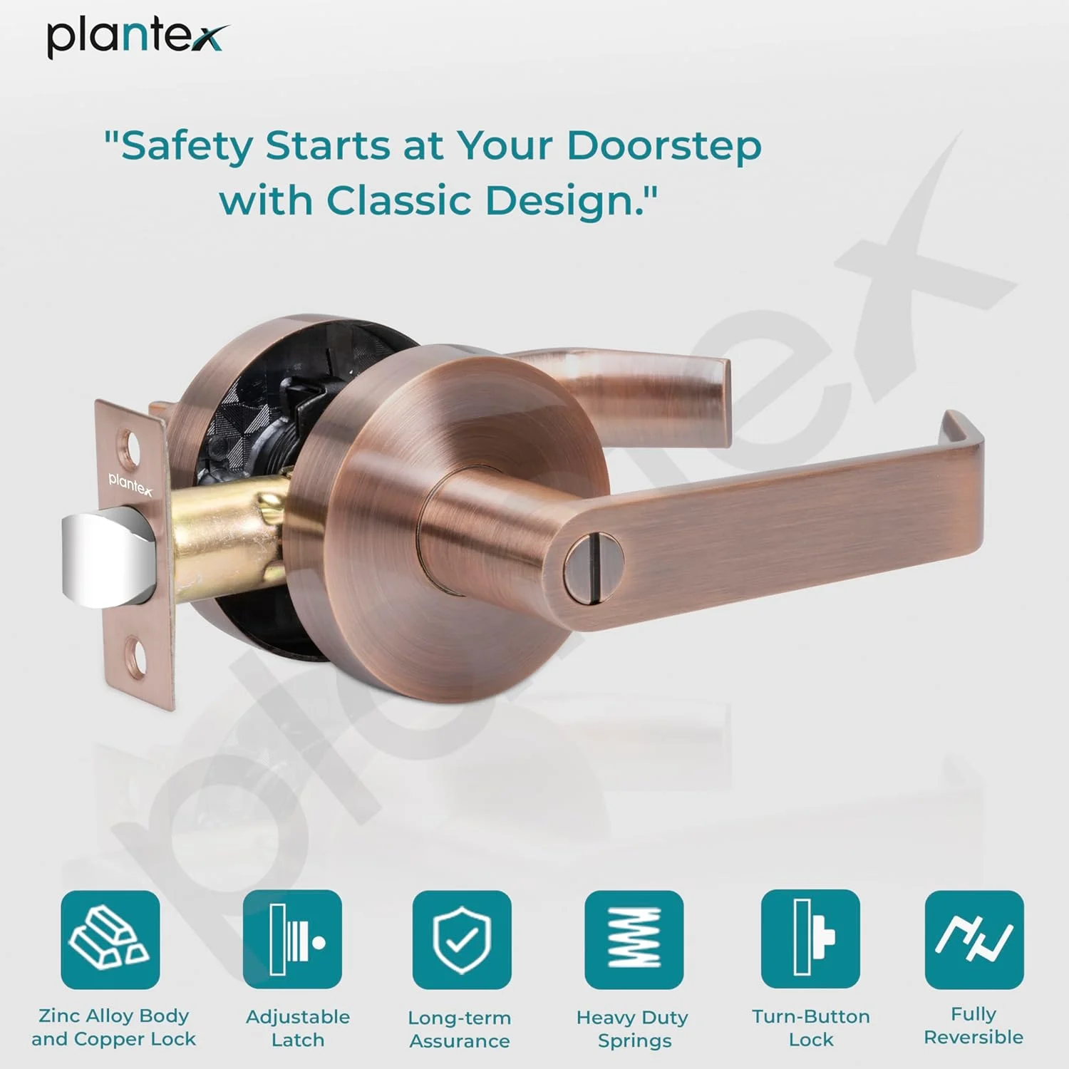 Plantex Brass New Age Bathroom Door Locks/Key-Less Door Lock Set For Bedroom/Balcony/Office/Storeroom With Adjustable Latch - Reversible Design (Copper Antique Finish, 30Mm To 50Mm Door Range) Plantex Brass New Age Bathroom Door Locks/Key-Less Door Lock Set For Bedroom/Balcony/Office/Storeroom With Adjustable Latch - Reversible Design (Copper Antique Finish, 30Mm To 50Mm Door Range)