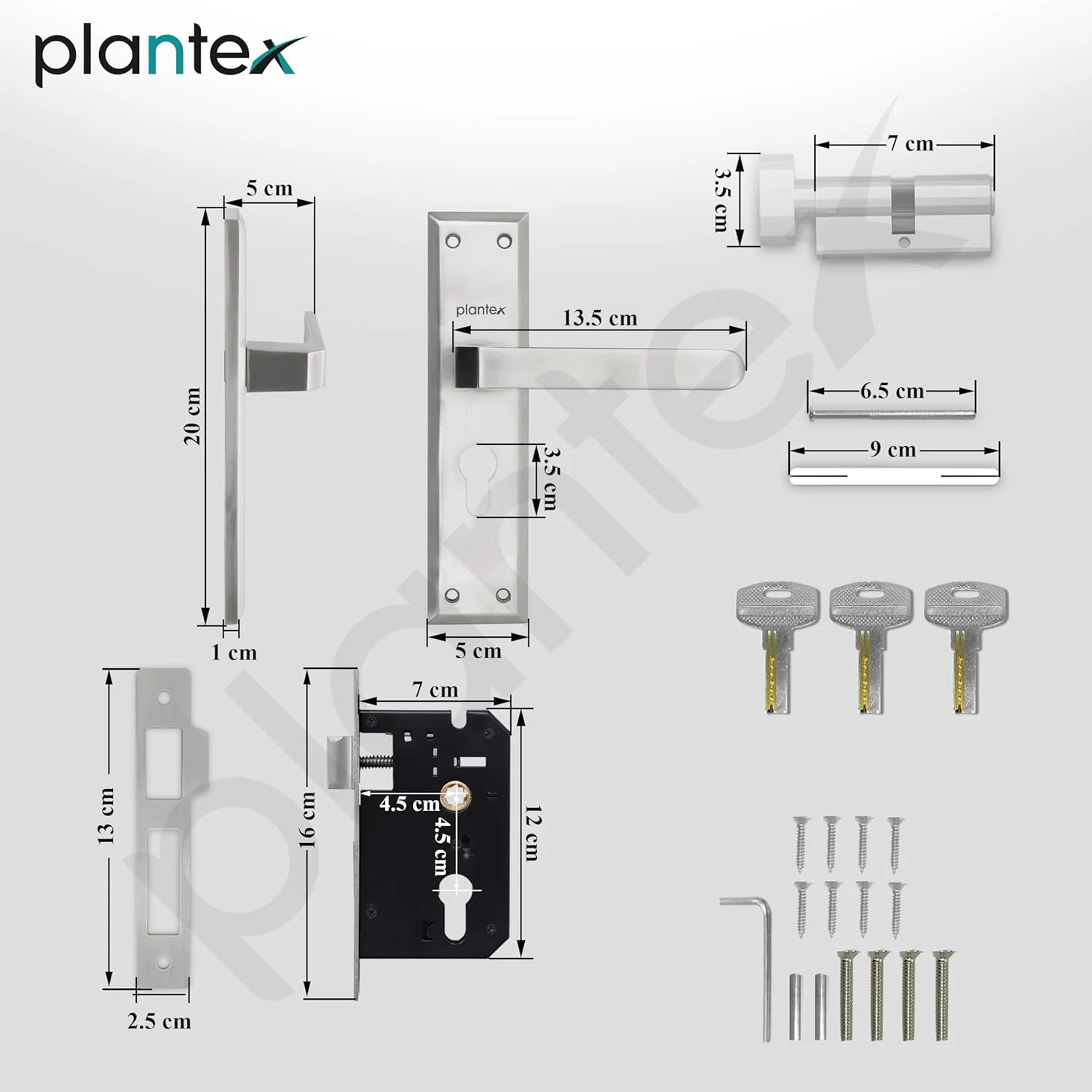 قفل درب سنگین پلنتکس - مجموعه قفل درب اصلی با 3 کلید / قفل زبانه ای برای درب منزل / اداره / هتل (PTP-02 مات) قفل درب سنگین پلنتکس - مجموعه قفل درب اصلی با 3 کلید / قفل زبانه ای برای درب منزل / اداره / هتل (PTP-02 مات)