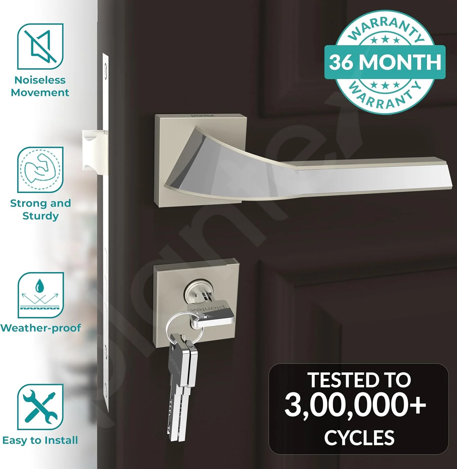 ست قفل درب سنگین Plantex 7090 با زبانه و دستگیره برای تمام درب های خانه/دفتر/هتل ها (سفید ساتن و کروم) - ست قفل درب توکار ست قفل درب سنگین Plantex 7090 با زبانه و دستگیره برای تمام درب های خانه/دفتر/هتل ها (سفید ساتن و کروم) - ست قفل درب توکار