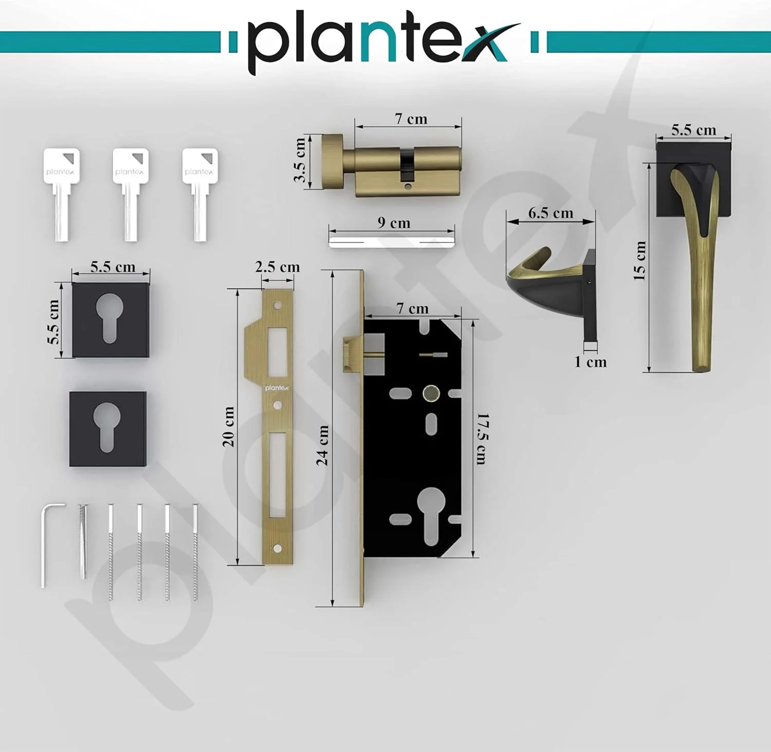 قفل درب سنگین پلنتکس - ست قفل درب اصلی با 3 کلید / قفل زبانه دار برای خانه / دفتر / هتل (7026 - برنجی عتیقه) قفل درب سنگین پلنتکس - ست قفل درب اصلی با 3 کلید / قفل زبانه دار برای خانه / دفتر / هتل (7026 - برنجی عتیقه)