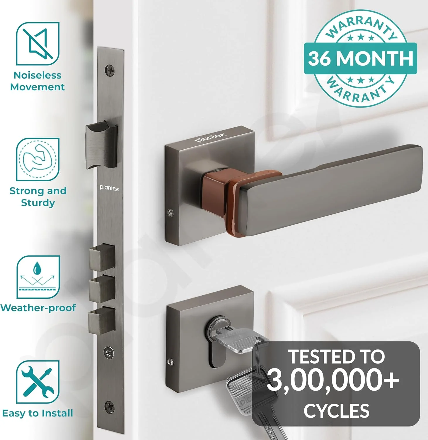 قفل درب سنگین پلنتکس - مجموعه قفل درب اصلی با 3 کلید / قفل زبانه ای برای خانه / دفتر / هتل (7116 - PVD شکلاتی و مشکی ساتن) قفل درب سنگین پلنتکس - مجموعه قفل درب اصلی با 3 کلید / قفل زبانه ای برای خانه / دفتر / هتل (7116 - PVD شکلاتی و مشکی ساتن)