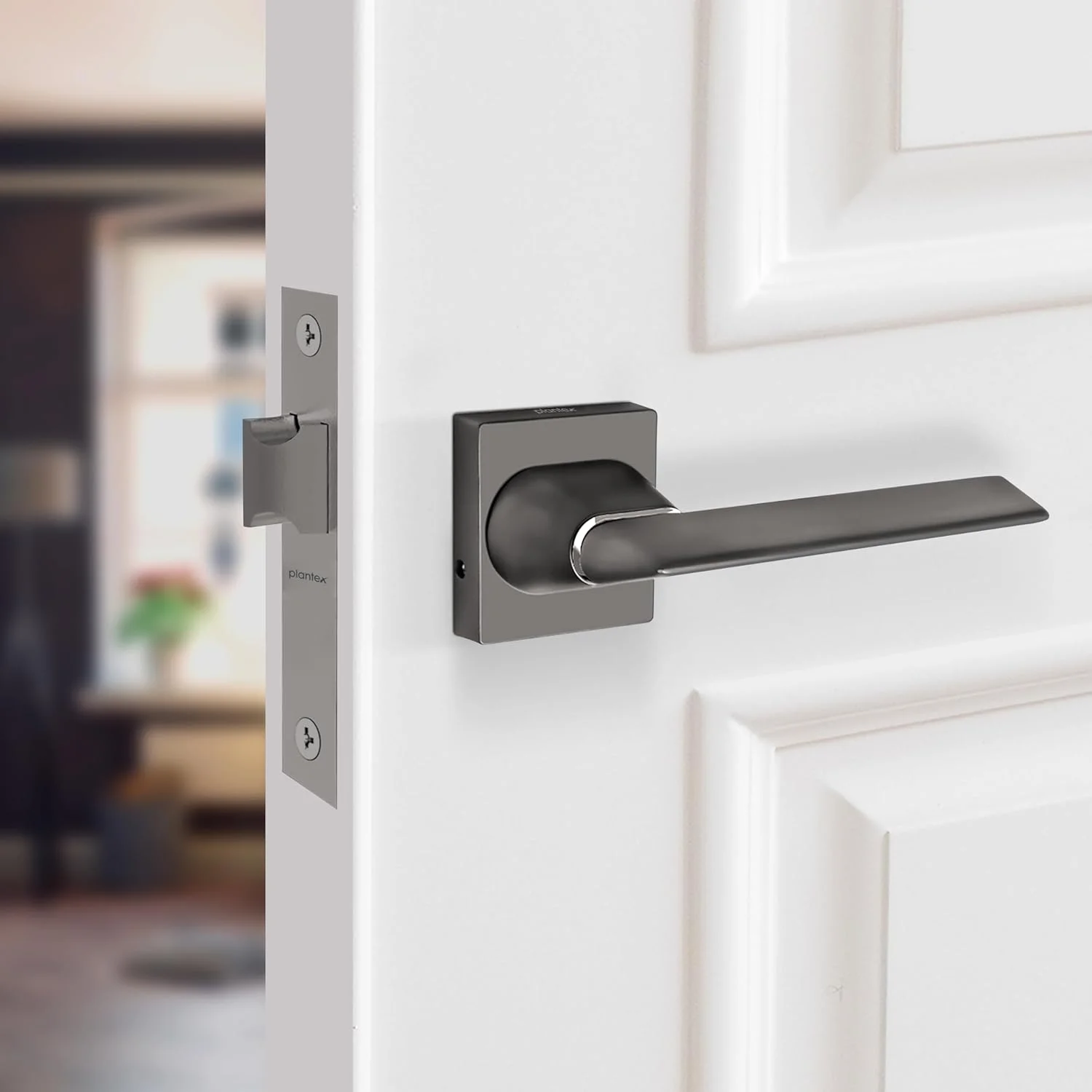 قفل زبانه ای درب سرویس بهداشتی پلنتکس مدل Heavy Duty به همراه دستگیره مناسب برای درب های سرویس بهداشتی/اداری/منزل/هتل (مشکی مات)