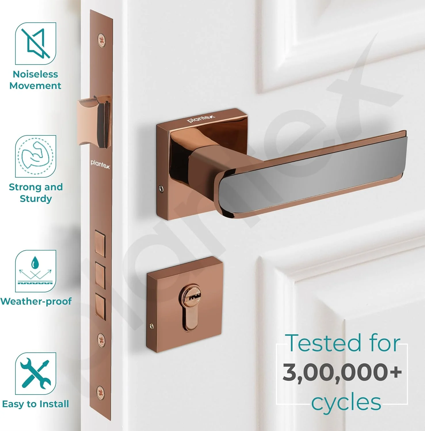 قفل درب سنگین Plantex - مجموعه قفل درب اصلی با 3 کلید / قفل درب زبانه دار برای خانه / دفتر / هتل (7112 - PVD شکلاتی و مشکی ساتن) قفل درب سنگین Plantex - مجموعه قفل درب اصلی با 3 کلید / قفل درب زبانه دار برای خانه / دفتر / هتل (7112 - PVD شکلاتی و مشکی ساتن)