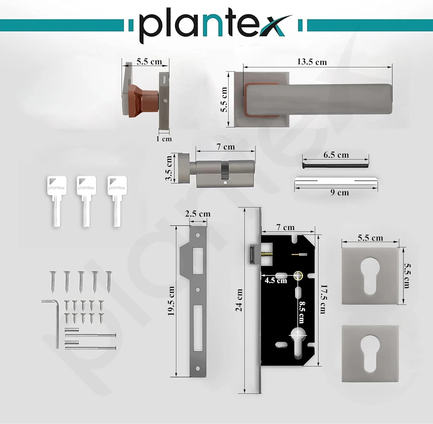 قفل درب سنگین پلنتکس - مجموعه قفل درب اصلی با 3 کلید / قفل زبانه ای برای خانه / دفتر / هتل (7116 - PVD شکلاتی و مشکی ساتن) قفل درب سنگین پلنتکس - مجموعه قفل درب اصلی با 3 کلید / قفل زبانه ای برای خانه / دفتر / هتل (7116 - PVD شکلاتی و مشکی ساتن)