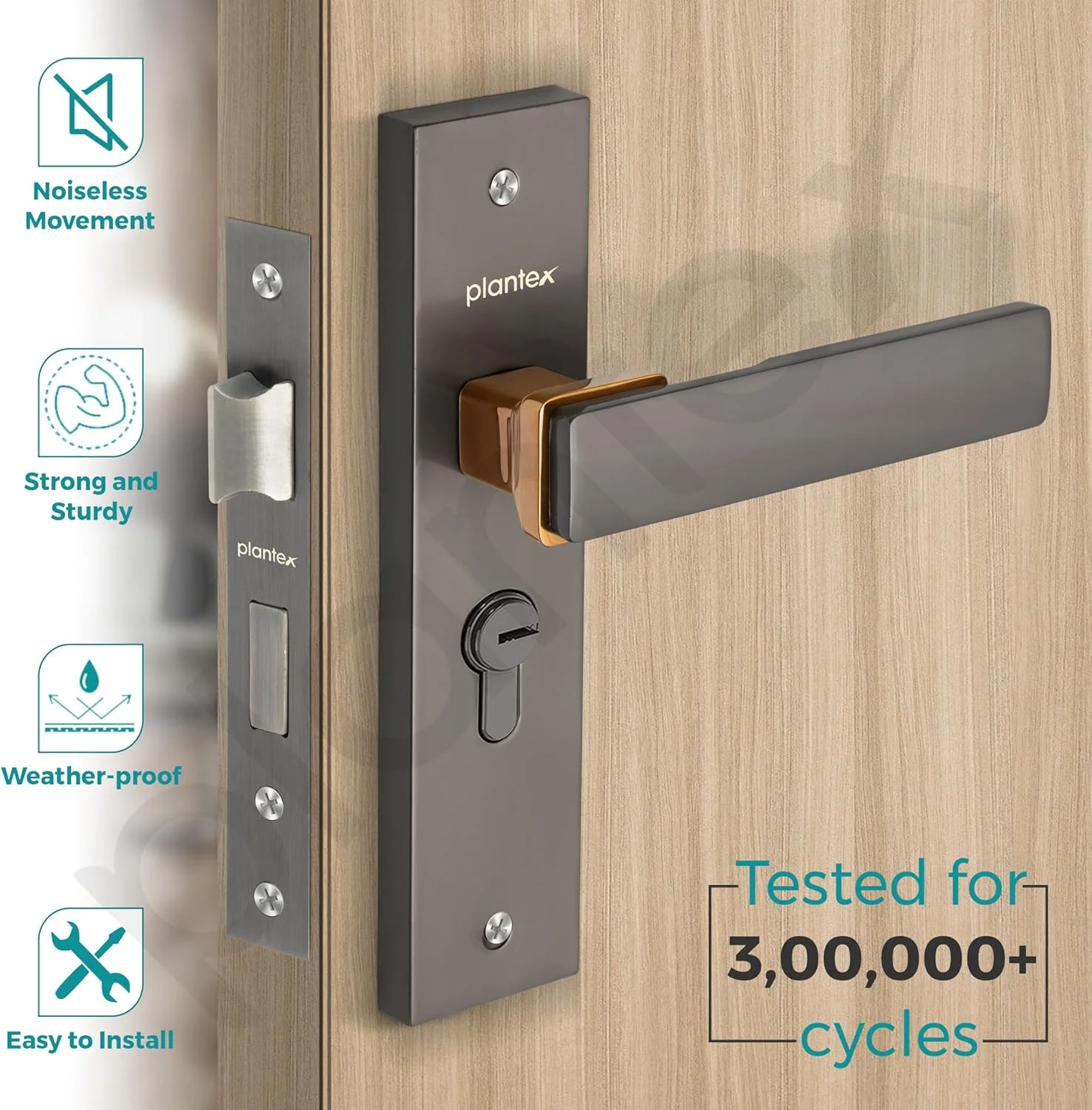 قفل درب سنگین پلنتکس - قفل اصلی درب به همراه 3 کلید / قفل زبانه دار برای خانه / دفتر / هتل (8116 - مشکی ساتن و شکلاتی PVD) قفل درب سنگین پلنتکس - قفل اصلی درب به همراه 3 کلید / قفل زبانه دار برای خانه / دفتر / هتل (8116 - مشکی ساتن و شکلاتی PVD)