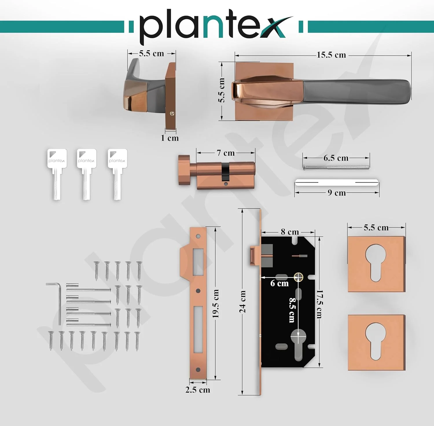 قفل درب سنگین پلنتکس - مجموعه قفل درب اصلی با 3 کلید / قفل زبانه ای برای خانه / دفتر / هتل (7114 - شکلاتی PVD و مشکی ساتن) قفل درب سنگین پلنتکس - مجموعه قفل درب اصلی با 3 کلید / قفل زبانه ای برای خانه / دفتر / هتل (7114 - شکلاتی PVD و مشکی ساتن)