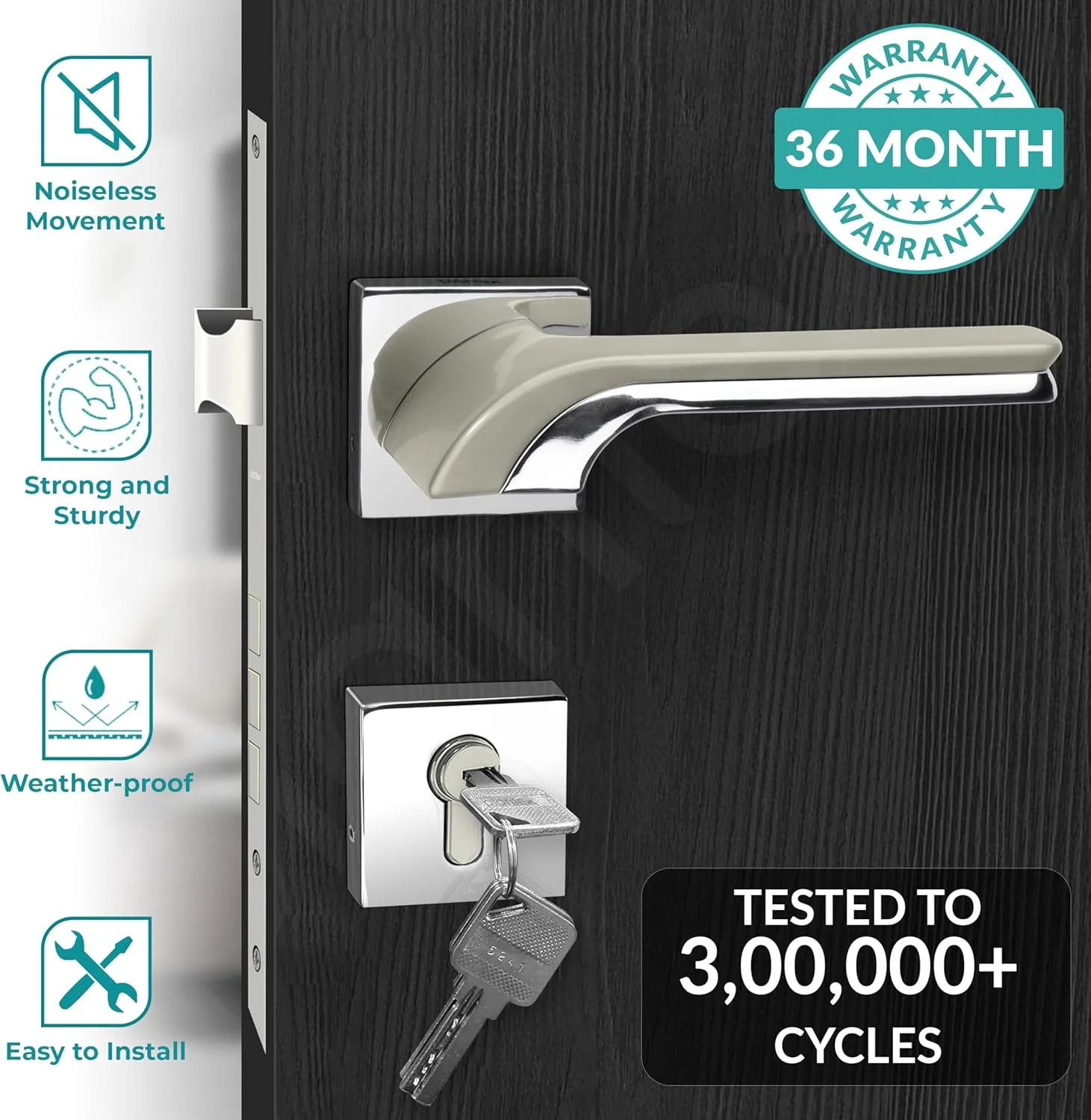 قفل درب اصلی Plantex / قفل زبانه ای برای درب - قفل درب مستحکم برای خانه با بدنه و سیلندر قفل برنجی (7094 - سفید ساتن و کروم) قفل درب اصلی Plantex / قفل زبانه ای برای درب - قفل درب مستحکم برای خانه با بدنه و سیلندر قفل برنجی (7094 - سفید ساتن و کروم)