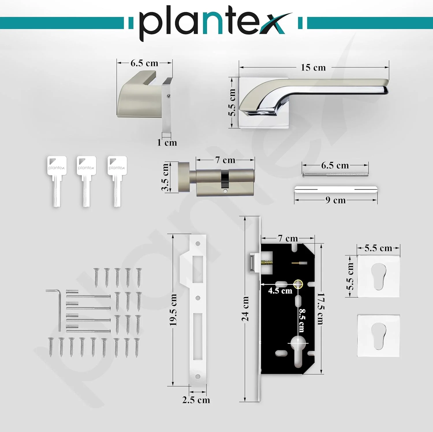 قفل درب اصلی Plantex / قفل زبانه ای برای درب - قفل درب مستحکم برای خانه با بدنه و سیلندر قفل برنجی (7094 - سفید ساتن و کروم) قفل درب اصلی Plantex / قفل زبانه ای برای درب - قفل درب مستحکم برای خانه با بدنه و سیلندر قفل برنجی (7094 - سفید ساتن و کروم)