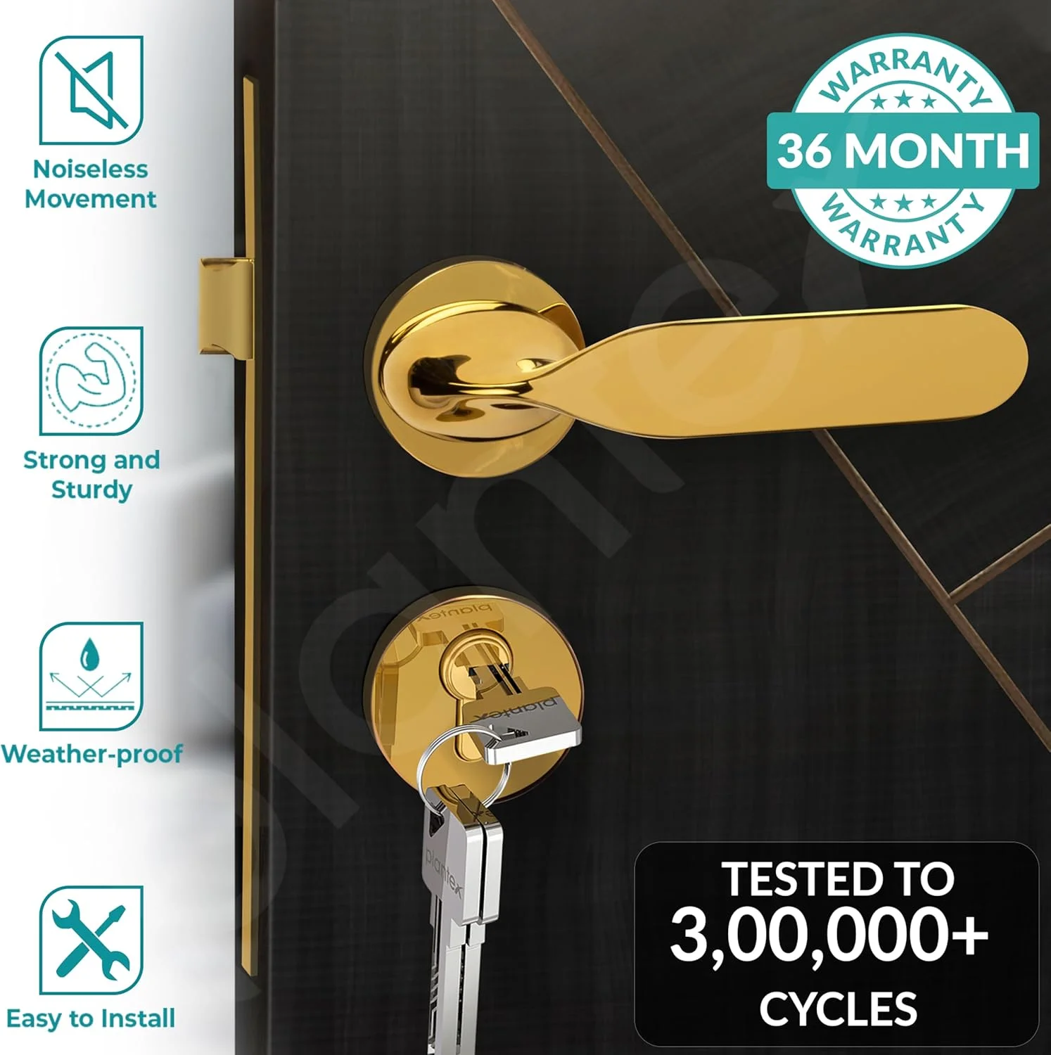 قفل درب سه گانه امنیتی Plantex برای خانه/ مجموعه قفل درب اصلی با بدنه و سیلندر قفل برنجی (7106-طلایی) قفل درب سه گانه امنیتی Plantex برای خانه/ مجموعه قفل درب اصلی با بدنه و سیلندر قفل برنجی (7106-طلایی)