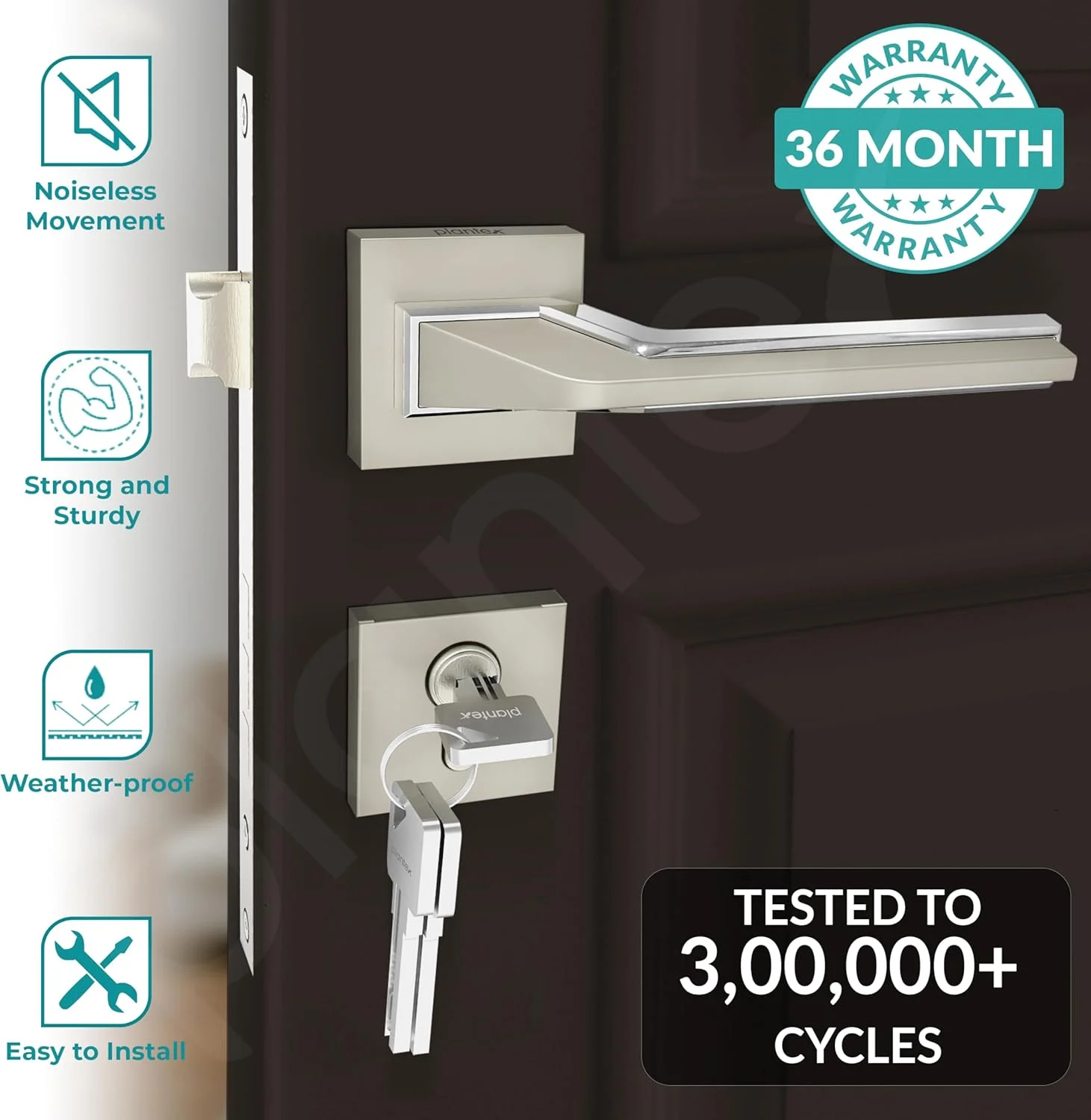 دستگیره قفل زبانه ای ایمن Plantex از جنس آلیاژ روی / دستگیره زبانه ای به همراه مجموعه بدنه قفل / قفل درب / دستگیره با قفل کامپیوتری دو مرحله ای - 3 کلید (سفید ساتن و کروم) دستگیره قفل زبانه ای ایمن Plantex از جنس آلیاژ روی / دستگیره زبانه ای به همراه مجموعه بدنه قفل / قفل درب / دستگیره با قفل کامپیوتری دو مرحله ای - 3 کلید (سفید ساتن و کروم)