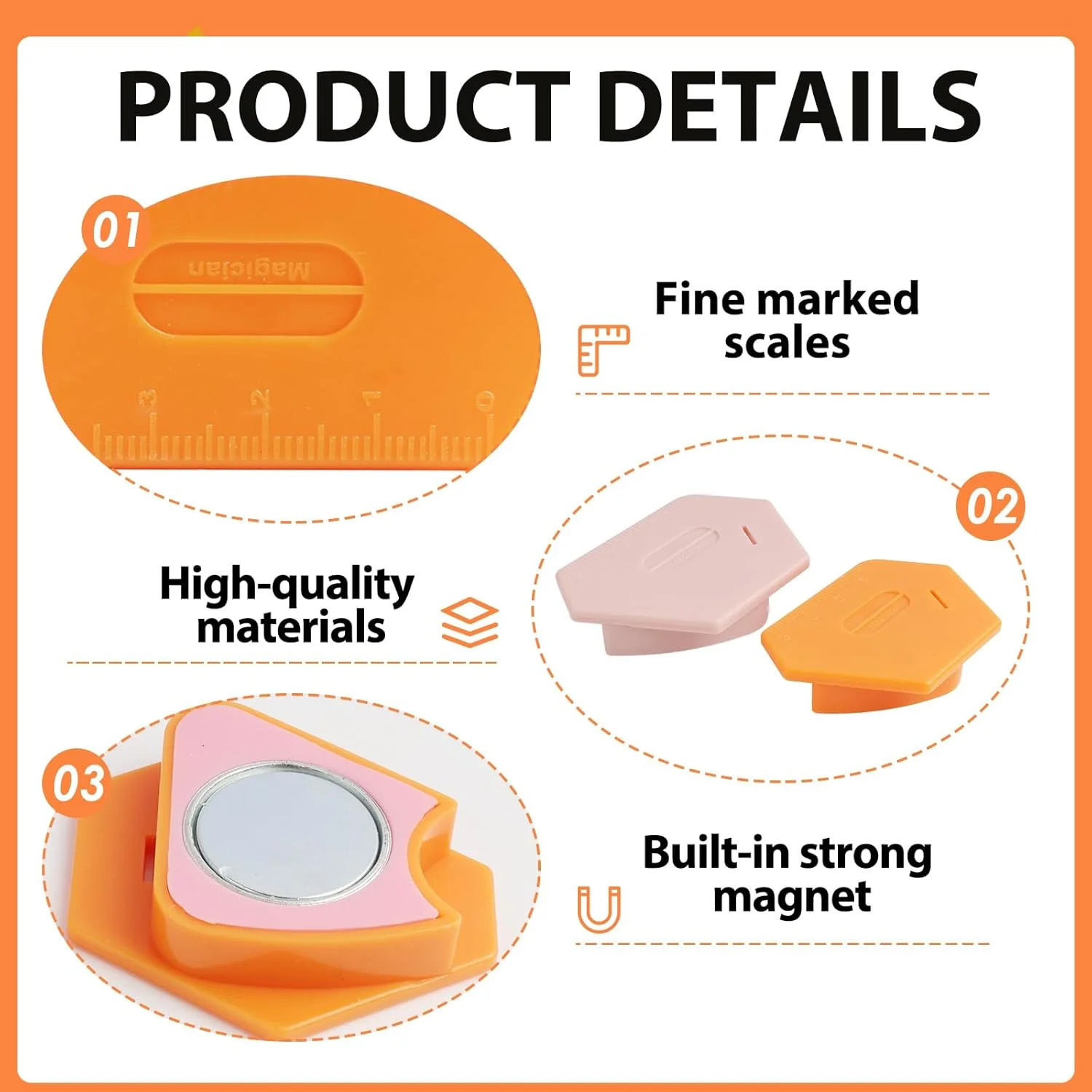 راهنمای درز مغناطیسی Anrbb بسته 2 عددی برای چرخ خیاطی، راهنمای درز مغناطیسی با مقیاس، لوازم جانبی خیاطی برای چرخ خیاطی، راهنمای درز مغناطیسی برای خیاطی دقیق (نارنجی + صورتی)