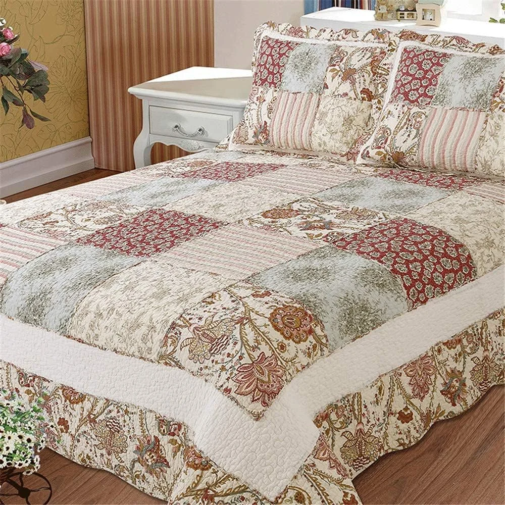 روتختی تکه دوزی شده گلدار GBMULG، ست 3 تکه رو تختی پنبه ای