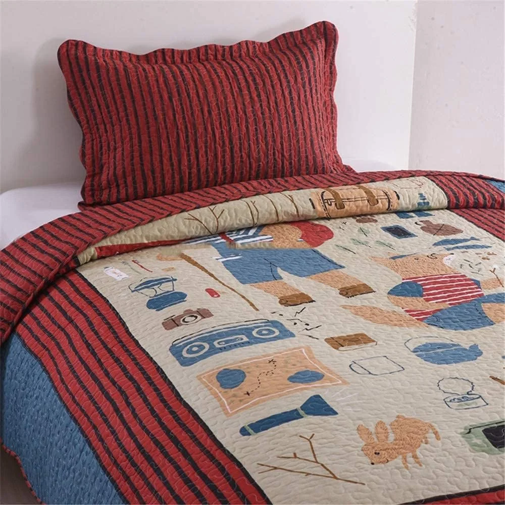 GBMULG ست روتختی لحاف دار تکه دوزی شده طرح کارتونی 2 تکه آبی پسرانه نوجوانان کودکان پنبه ای راه راه قرمز به همراه روبالشتی GBMULG ست روتختی لحاف دار تکه دوزی شده طرح کارتونی 2 تکه آبی پسرانه نوجوانان کودکان پنبه ای راه راه قرمز به همراه روبالشتی