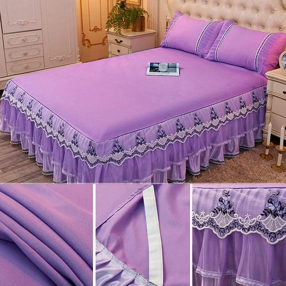 روتختی تکه دوزی شده تابستانی GBMULG سایز دو نفره/تک نفره، ملحفه های چین دار، دامن تخت سبک وزن، روتختی تزئینی یک رنگ، ست 3 تکه، زرد-200CM220CM، بنفش-180CM*200CM