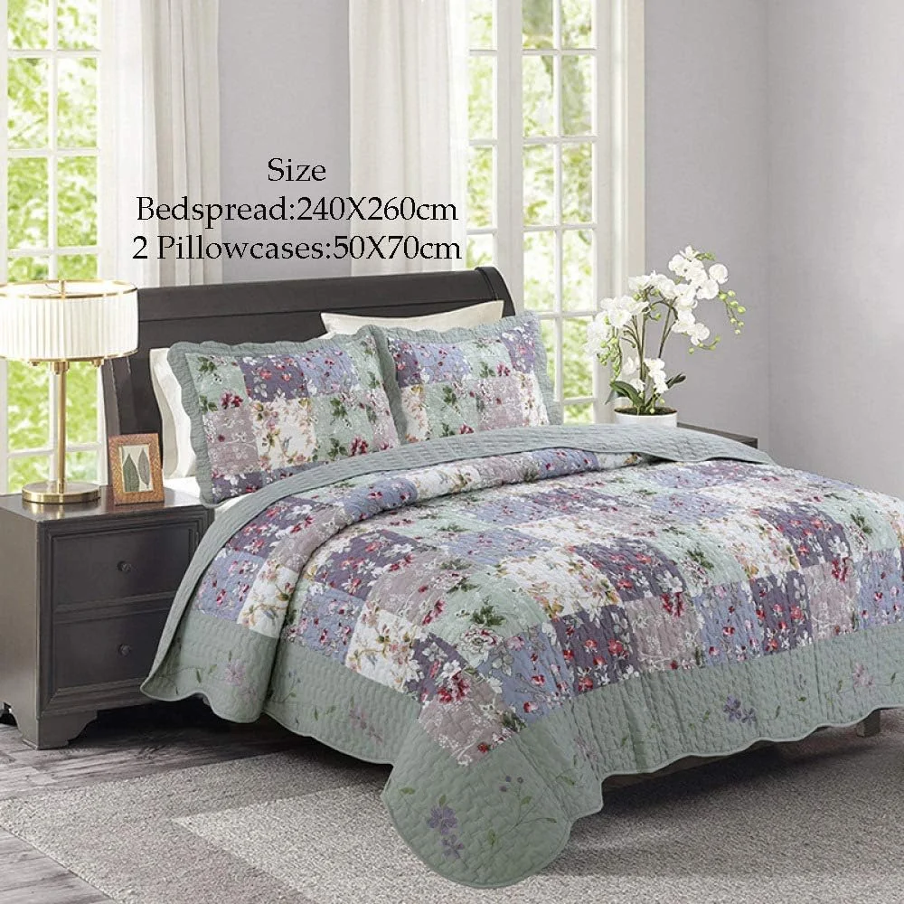روتختی لحافی پنبه ای دو نفره سایز کینگ GBMULG، ملحفه های ضخیم 240X260 سانتی متر، لحاف سبک وزن ضد حساسیت، پتوی تزئینی میکروفیبر، تکه دوزی - 240X260 سانتی متر، تکه دوزی - کینگ 240X260 سانتی متر