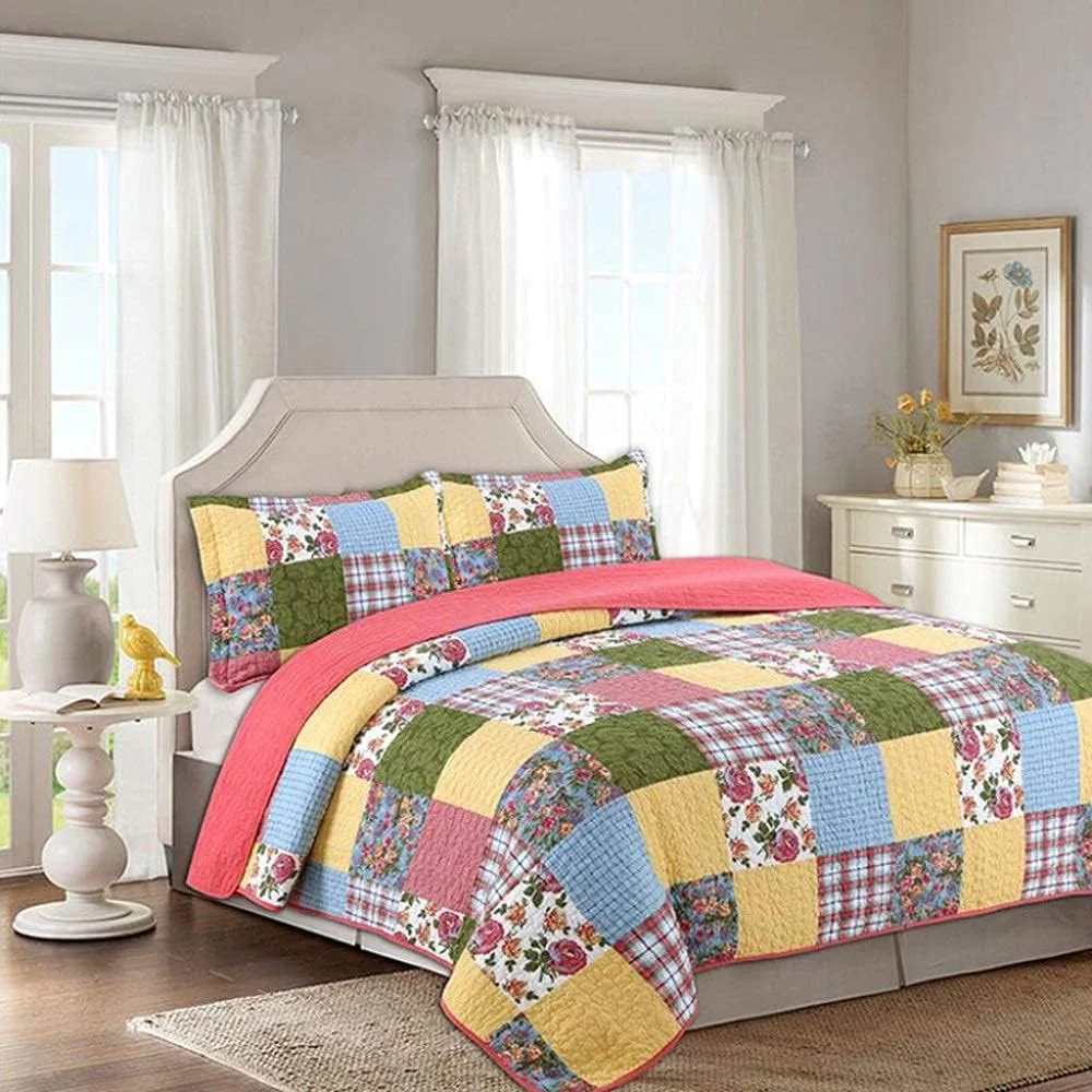 روتختی پنبه‌ای لحاف‌دار سایز دو نفره کینگ سایز 240X260 سانتی‌متر، ملحفه‌های ضخیم، ضد حساسیت، سبک وزن، پتو رو تختی 3 تکه تزئینی، پنبه‌ای - 240X260 سانتی‌متر، پنبه‌ای - کینگ 240X260 سانتی‌متر