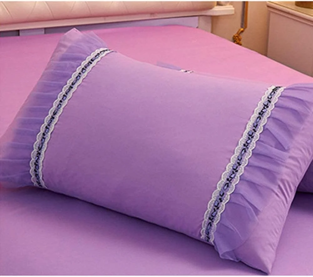 روتختی تکه دوزی شده تابستانی GBMULG سایز دو نفره/تک نفره، ملحفه های چین دار، دامن تخت سبک وزن، روتختی تزئینی یک رنگ، ست 3 تکه، زرد-200CM220CM، بنفش-180CM*200CM