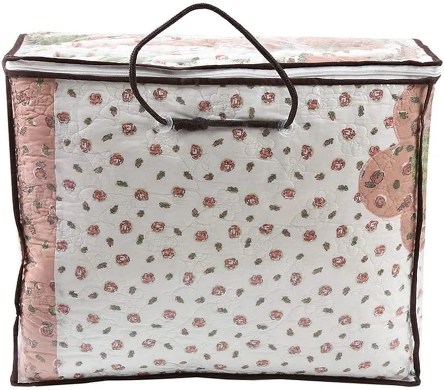 ست 3 تکه ملحفه لحافی دست دوز تکه دوزی شده 230 * 250 سانتی متر 50 * 70 سانتی متر در 2 عدد برای تخت 150 یا 135 دو رو، صورتی، صورتی-