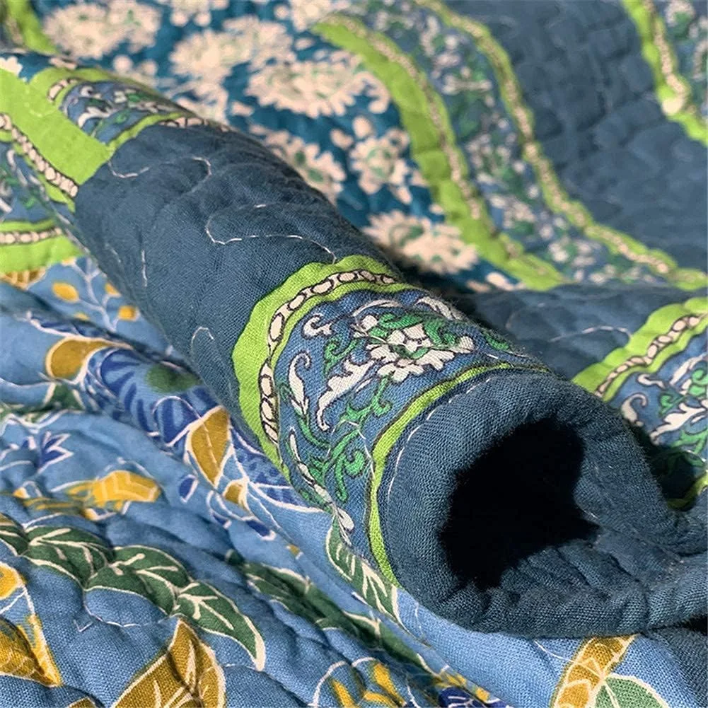 ست روتختی تکه دوزی شده سه تکه GBMULG با طرح آبی، لحاف و روبالشتی، مناسب تخت دو نفره و کینگ سایز، 230x250 سانتی متر