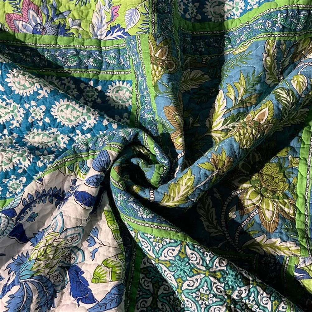 ست روتختی تکه دوزی شده سه تکه GBMULG با طرح آبی، لحاف و روبالشتی، مناسب تخت دو نفره و کینگ سایز، 230x250 سانتی متر