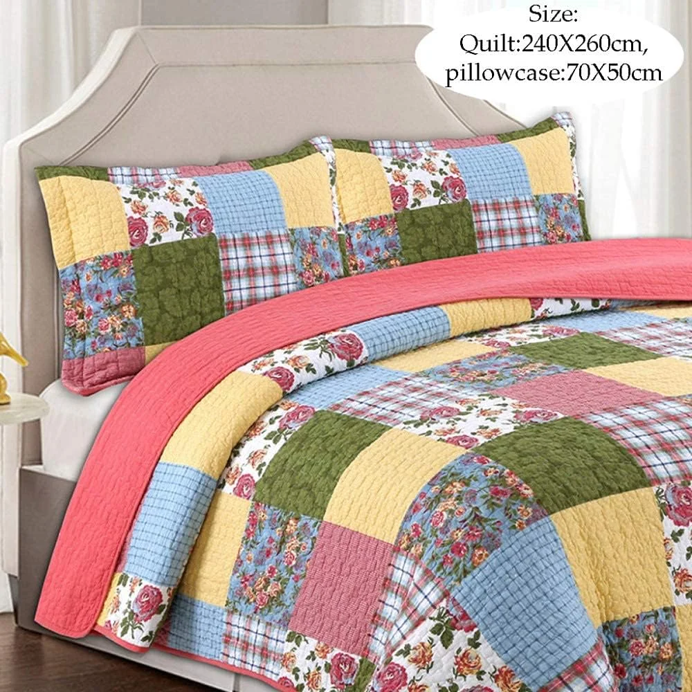 روتختی پنبه‌ای لحاف‌دار سایز دو نفره کینگ سایز 240X260 سانتی‌متر، ملحفه‌های ضخیم، ضد حساسیت، سبک وزن، پتو رو تختی 3 تکه تزئینی، پنبه‌ای - 240X260 سانتی‌متر، پنبه‌ای - کینگ 240X260 سانتی‌متر