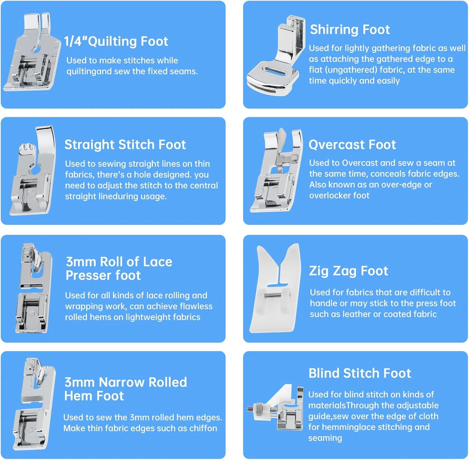 ست 16 عددی پایه های چرخ خیاطی خانگی MovFlax مناسب برای چرخ خیاطی های سینگر، برادر، ژانومه و کنور، بیبی لاک، چرخ خیاطی های پایه کوتاه (1، 16 عدد/ست)