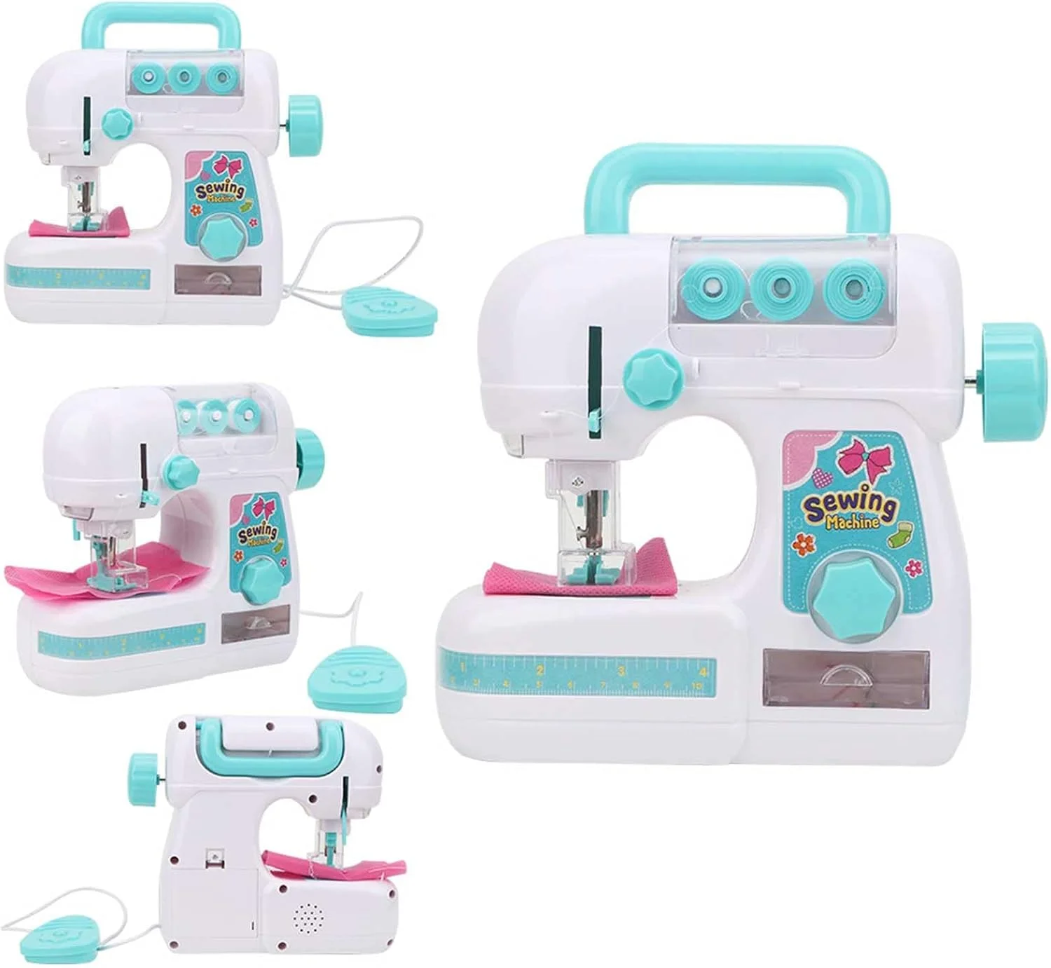 چرخ خیاطی اسباب بازی برای کودکان، چرخ خیاطی برقی کوچک قابل حمل، هدیه تولد برای کودکان، اسباب بازی آموزشی جالب سایز متوسط با پدال پا