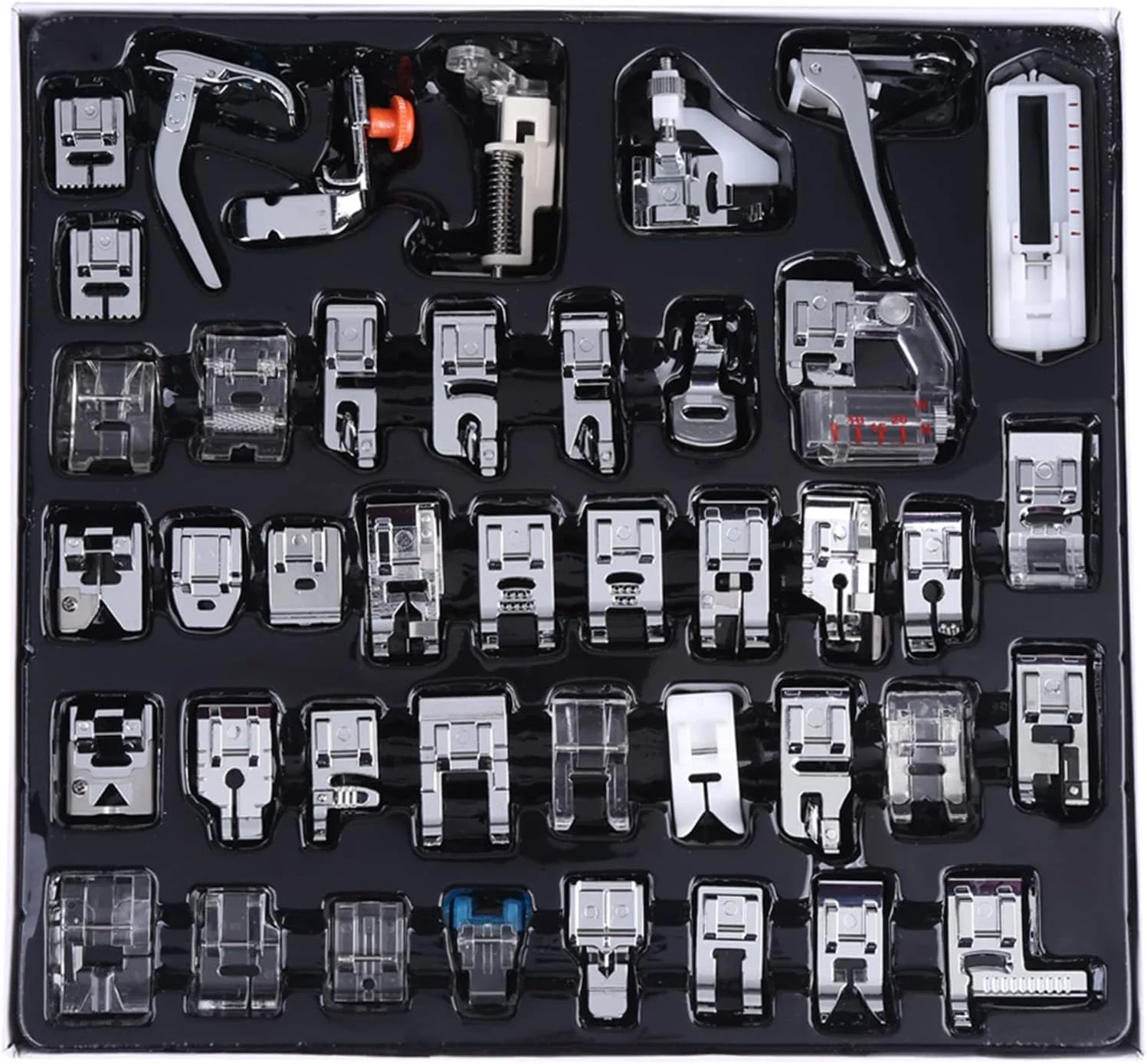 مجموعه 42 عددی پایه های چرخ خیاطی Fafeicy، کیت پایه های چند منظوره برای چرخ خیاطی ها به همراه جعبه نگهداری پلاستیکی مجموعه 42 عددی پایه های چرخ خیاطی Fafeicy، کیت پایه های چند منظوره برای چرخ خیاطی ها به همراه جعبه نگهداری پلاستیکی