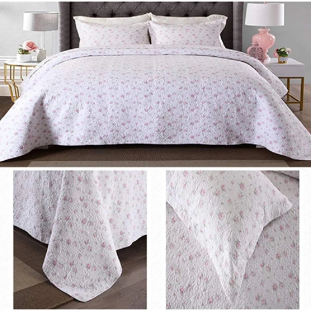 ست روتختی طرح گل صورتی شیک، روتختی سفید لحافی زیبا، لحاف پنبه ای، ملحفه تکه دوزی - 3 تکه ست روتختی طرح گل صورتی شیک، روتختی سفید لحافی زیبا، لحاف پنبه ای، ملحفه تکه دوزی - 3 تکه