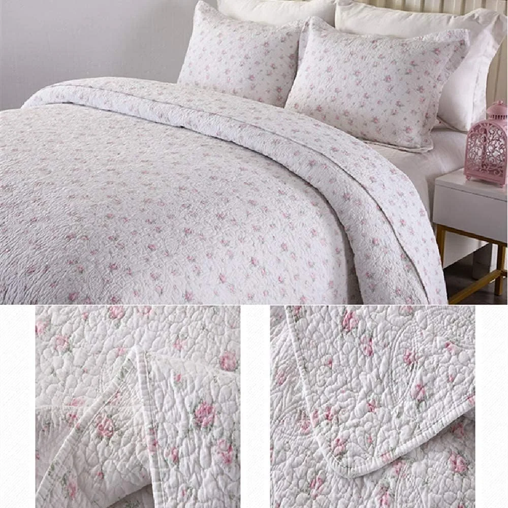 ست روتختی طرح گل صورتی شیک، روتختی سفید لحافی زیبا، لحاف پنبه ای، ملحفه تکه دوزی - 3 تکه ست روتختی طرح گل صورتی شیک، روتختی سفید لحافی زیبا، لحاف پنبه ای، ملحفه تکه دوزی - 3 تکه