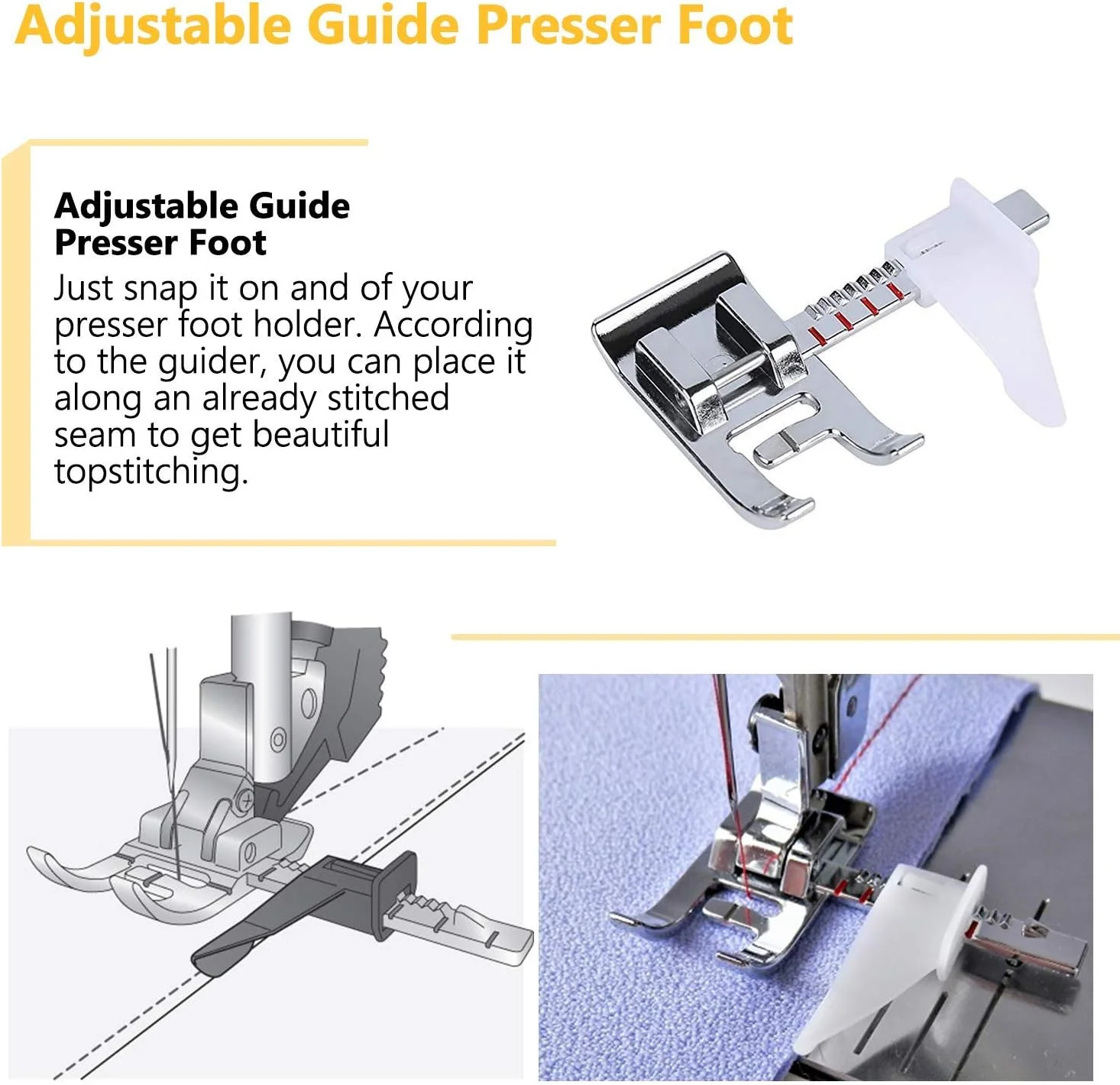 پایه های چرخ خیاطی HONEYSEW، 3 عدد پایه لب تو، 3 عدد پایه باریک لب تو و پایه راهنمای قابل تنظیم، پایه اریب ساز سازگار با Singer، Brother، Juki و غیره پایه های چرخ خیاطی HONEYSEW، 3 عدد پایه لب تو، 3 عدد پایه باریک لب تو و پایه راهنمای قابل تنظیم، پایه اریب ساز سازگار با Singer، Brother، Juki و غیره