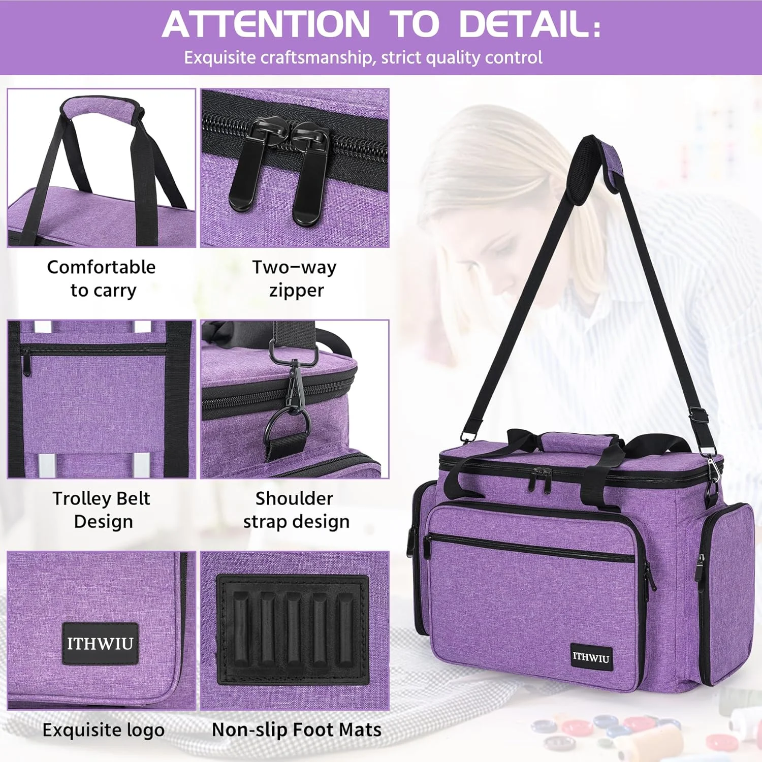 کیف چرخ خیاطی چرخ دار ITHWIU، کیف چرخ خیاطی چرخ دار جهانی با جیب های متعدد مناسب برای اکثر چرخ خیاطی های استاندارد سینگر، برادر، ژانومه، بنفش کیف چرخ خیاطی چرخ دار ITHWIU، کیف چرخ خیاطی چرخ دار جهانی با جیب های متعدد مناسب برای اکثر چرخ خیاطی های استاندارد سینگر، برادر، ژانومه، بنفش