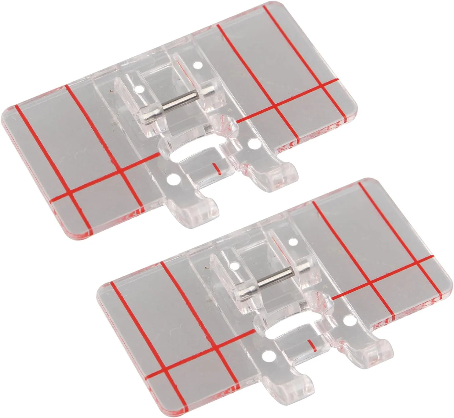 پایه دو عددی راهنمای حاشیه چرخ خیاطی، پایه دوخت موازی پلاستیکی شفاف سازگار با چرخ خیاطی های پایه کوتاه Singer، Brother، Babylock، Janome، Kenmore، Euro-Pro، Simplicity، White، Juki
