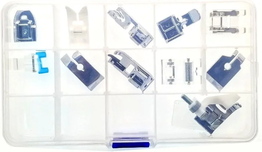 مجموعه 11 عددی لوازم جانبی چرخ خیاطی خانگی JZK با جعبه نگهداری، کیت قطعات جایگزین پایه فشاری برای چرخ خیاطی سینگر، برادر، ژانومه، تویوتا، النا، AEG مجموعه 11 عددی لوازم جانبی چرخ خیاطی خانگی JZK با جعبه نگهداری، کیت قطعات جایگزین پایه فشاری برای چرخ خیاطی سینگر، برادر، ژانومه، تویوتا، النا، AEG