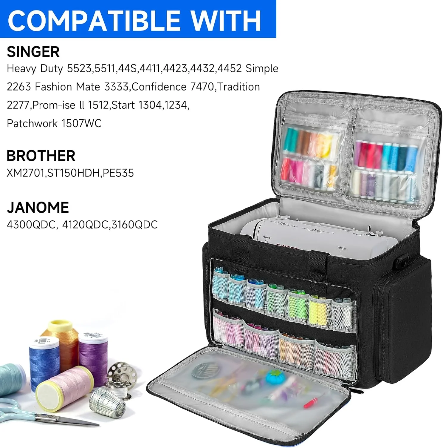 کیف حمل چرخ خیاطی LEFOR·Z با پد جداشدنی، کیف حمل چرخ خیاطی مناسب برای اکثر سایزهای استاندارد سینگر، برادر، ژانومه و لوازم جانبی خیاطی کیف حمل چرخ خیاطی LEFOR·Z با پد جداشدنی، کیف حمل چرخ خیاطی مناسب برای اکثر سایزهای استاندارد سینگر، برادر، ژانومه و لوازم جانبی خیاطی