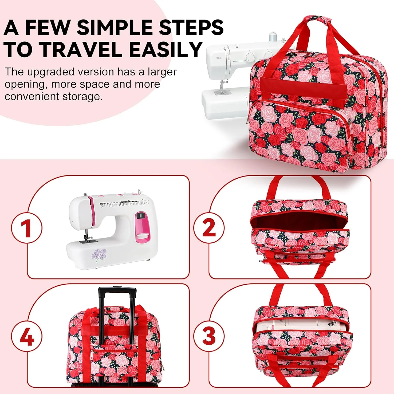 کیف حمل چرخ خیاطی LetCartMaker، کیف نگهداری جهانی با جیب و دسته، کیف آویز قابل حمل برای چرخ خیاطی های کوچک، طرح باغ گل رز، 43x32x21 سانتی متر کیف حمل چرخ خیاطی LetCartMaker، کیف نگهداری جهانی با جیب و دسته، کیف آویز قابل حمل برای چرخ خیاطی های کوچک، طرح باغ گل رز، 43x32x21 سانتی متر