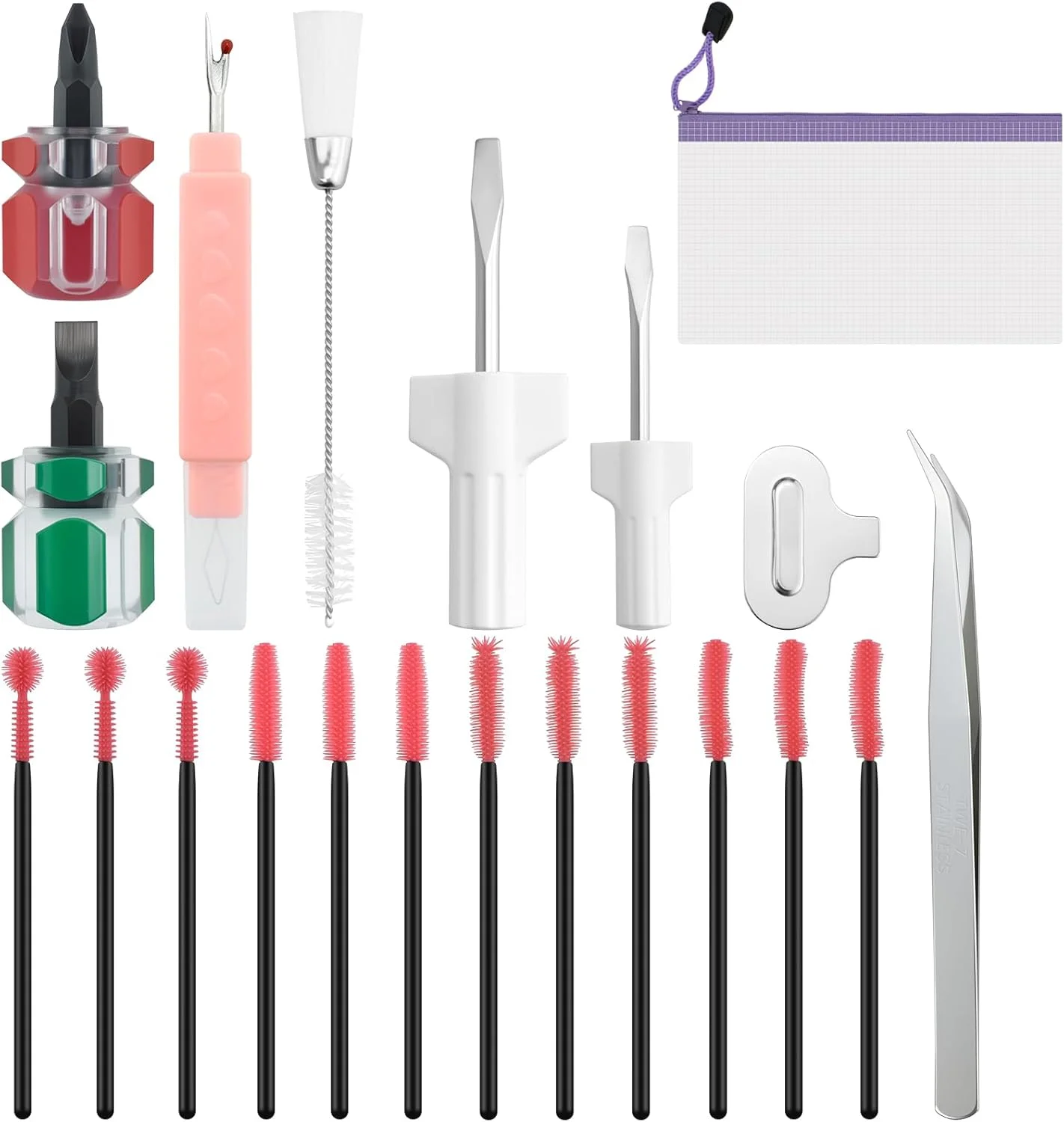 مجموعه 21 عددی ابزار تمیزکاری چرخ خیاطی MARRTEUM، ابزار تعمیر شامل کیف نگهداری، برس سیلیکونی، پیچ گوشتی، موچین، بشکاف درز دو سر، برس دو سر برای تعمیر و تمیز کردن چرخ خیاطی