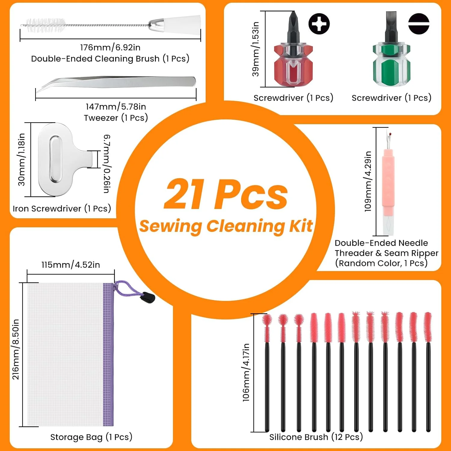 مجموعه 21 عددی ابزار تمیزکاری چرخ خیاطی MARRTEUM، ابزار تعمیر شامل کیف نگهداری، برس سیلیکونی، پیچ گوشتی، موچین، بشکاف درز دو سر، برس دو سر برای تعمیر و تمیز کردن چرخ خیاطی مجموعه 21 عددی ابزار تمیزکاری چرخ خیاطی MARRTEUM، ابزار تعمیر شامل کیف نگهداری، برس سیلیکونی، پیچ گوشتی، موچین، بشکاف درز دو سر، برس دو سر برای تعمیر و تمیز کردن چرخ خیاطی