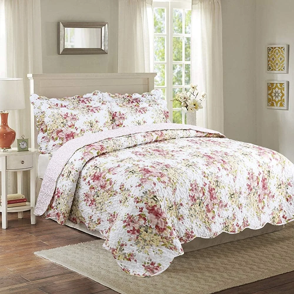 روتختی دونفره لوکس 3 تکه ست لحاف دار سایز کینگ 230 سانتی متر در 250 سانتی متر لحاف چاپی شامل 1 روکش تخت 2 روبالشتی ملحفه سبک وزن، C-230CM250CM، A-king 230cm*250cm