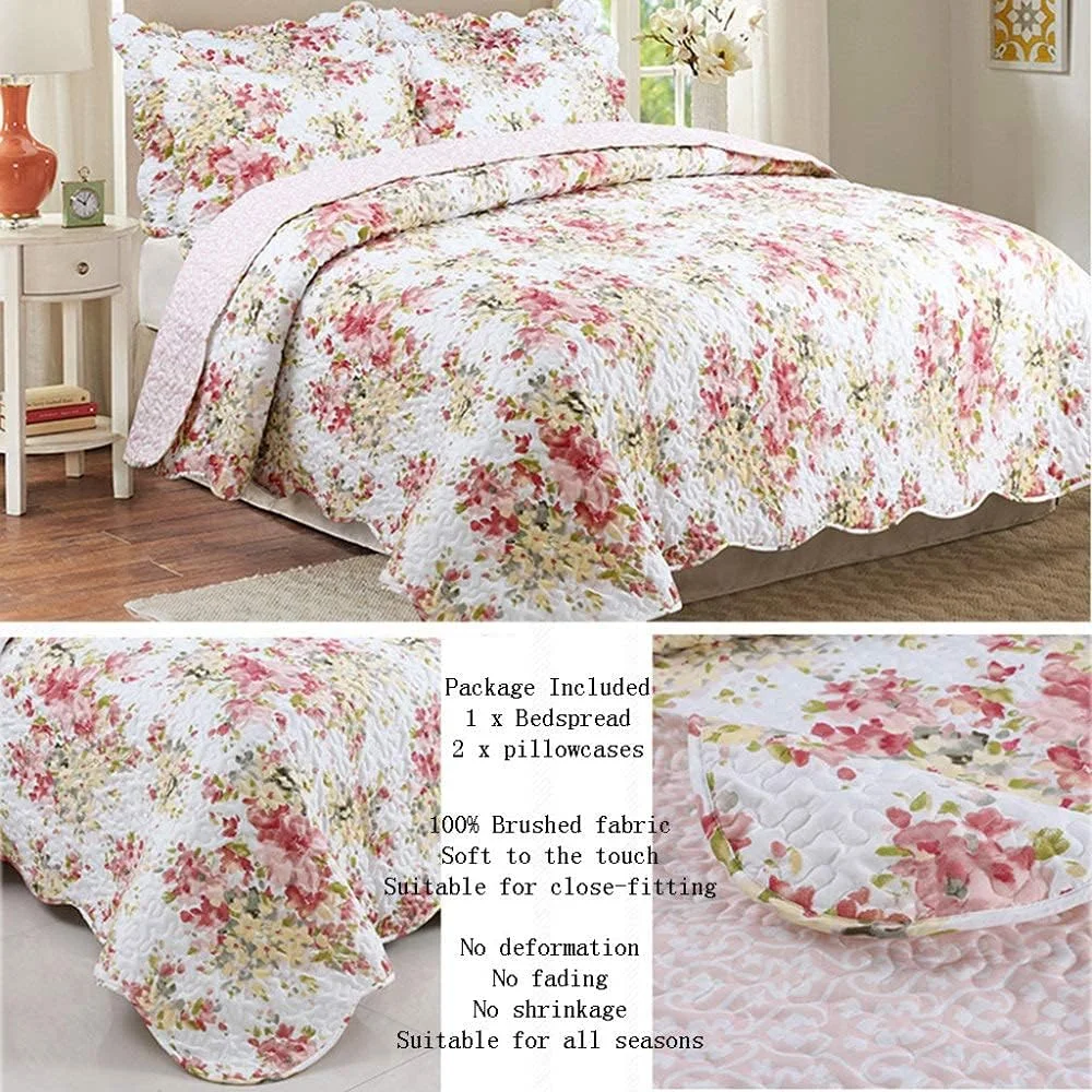 روتختی دونفره لوکس 3 تکه ست لحاف دار سایز کینگ 230 سانتی متر در 250 سانتی متر لحاف چاپی شامل 1 روکش تخت 2 روبالشتی ملحفه سبک وزن، C-230CM250CM، A-king 230cm*250cm