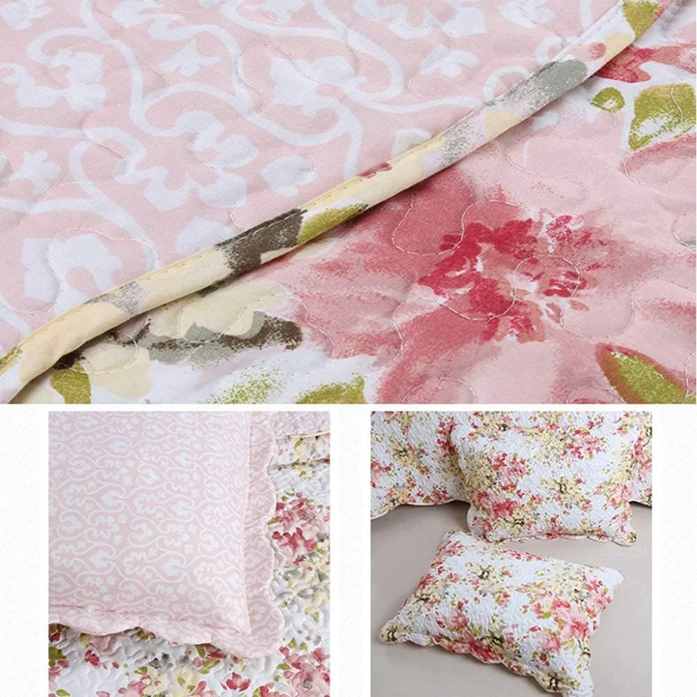 روتختی دونفره لوکس 3 تکه ست لحاف دار سایز کینگ 230 سانتی متر در 250 سانتی متر لحاف چاپی شامل 1 روکش تخت 2 روبالشتی ملحفه سبک وزن، C-230CM250CM، A-king 230cm*250cm