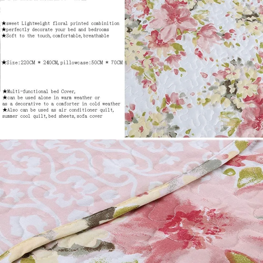 روتختی دونفره لوکس 3 تکه ست لحاف دار سایز کینگ 230 سانتی متر در 250 سانتی متر لحاف چاپی شامل 1 روکش تخت 2 روبالشتی ملحفه سبک وزن، C-230CM250CM، A-king 230cm*250cm